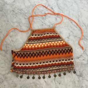 Colorful Patterned Halter Top with Decorative Hem